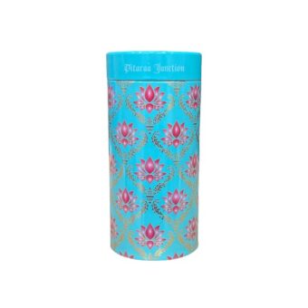 Tin Drum Box - Blue with Floral Print